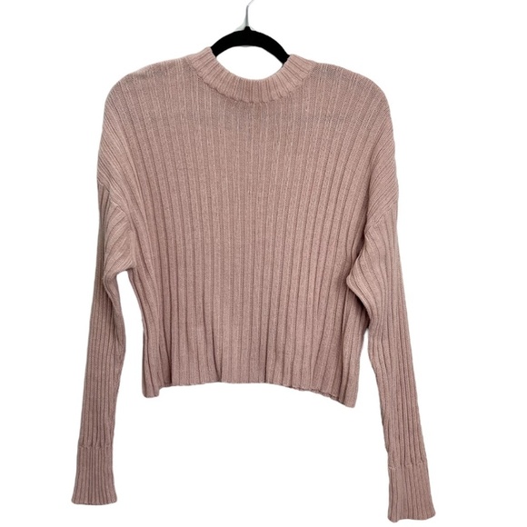 AEO pink cotton blend ribbed knit mock neck cropped sweater S - Picture 1 of 9